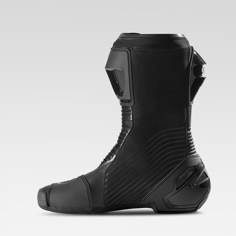 XPD XP9-R men's motorcycle boots in black, side view showing AGS3 ankle guard and racing sole