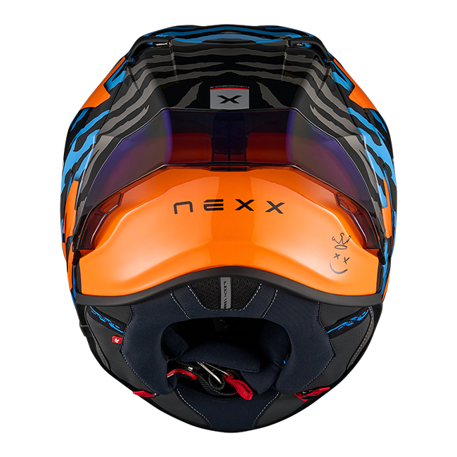 Nexx X.R3R full-face helmet in Ziger Carbon Orange Blue colourway