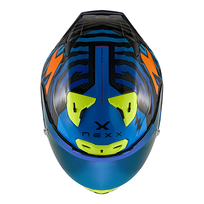 Nexx X.R3R full-face helmet in Ziger Carbon Orange Blue colourway