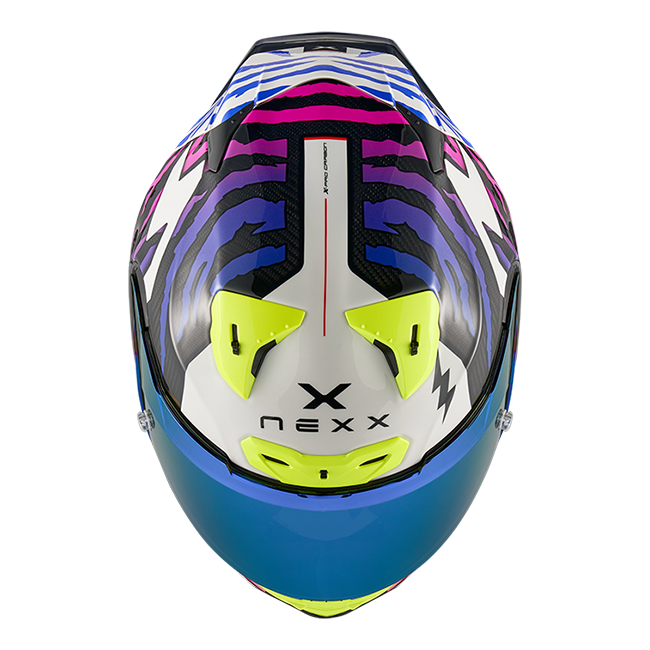 Nexx X.R3R Ziger full-face racing helmet in carbon purple blue colourway