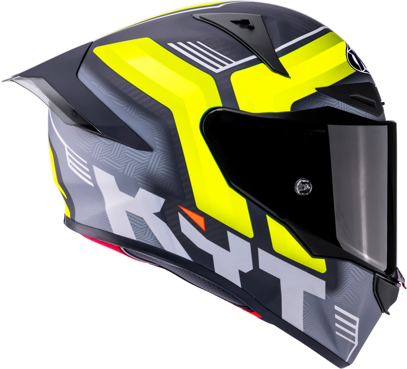 KYT R1R full-face racing helmet in Carbon Accelerator Yellow, tricomposite shell, ECE 22.06