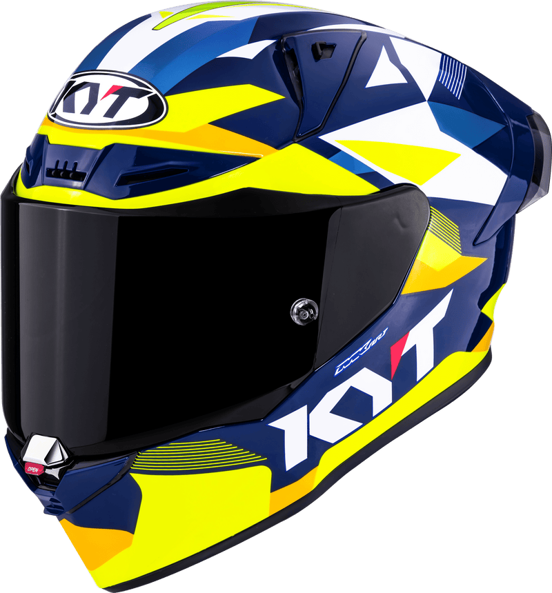 KYT R1R racing helmet in Carbon Diamond Blue and Yellow finish, Y6R10005