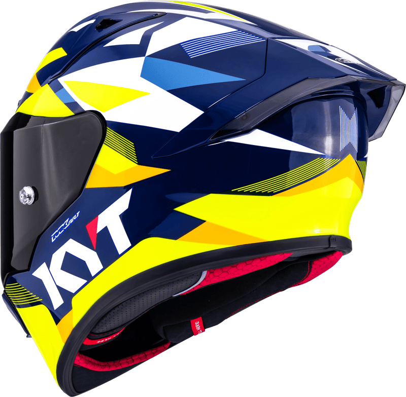 KYT R1R racing helmet in Carbon Diamond Blue and Yellow finish, Y6R10005