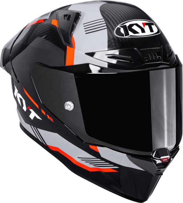 KYT R1R full-face racing helmet in Carbon Zone Orange tricomposite shell