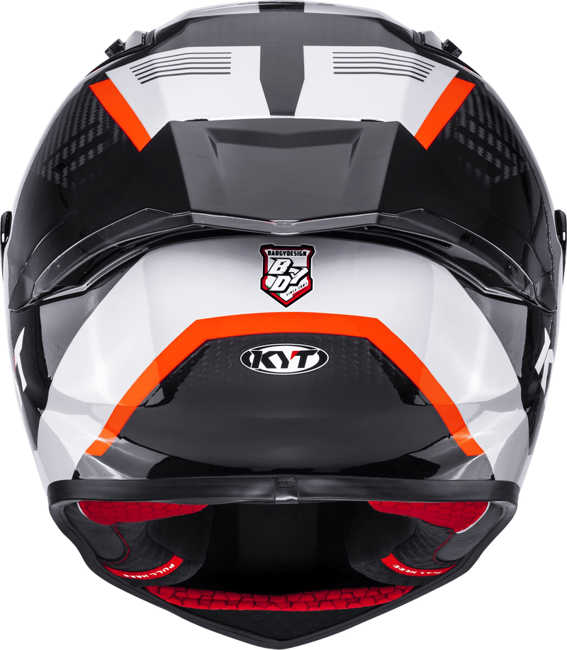 KYT R1R full-face racing helmet in Carbon Zone Orange tricomposite shell