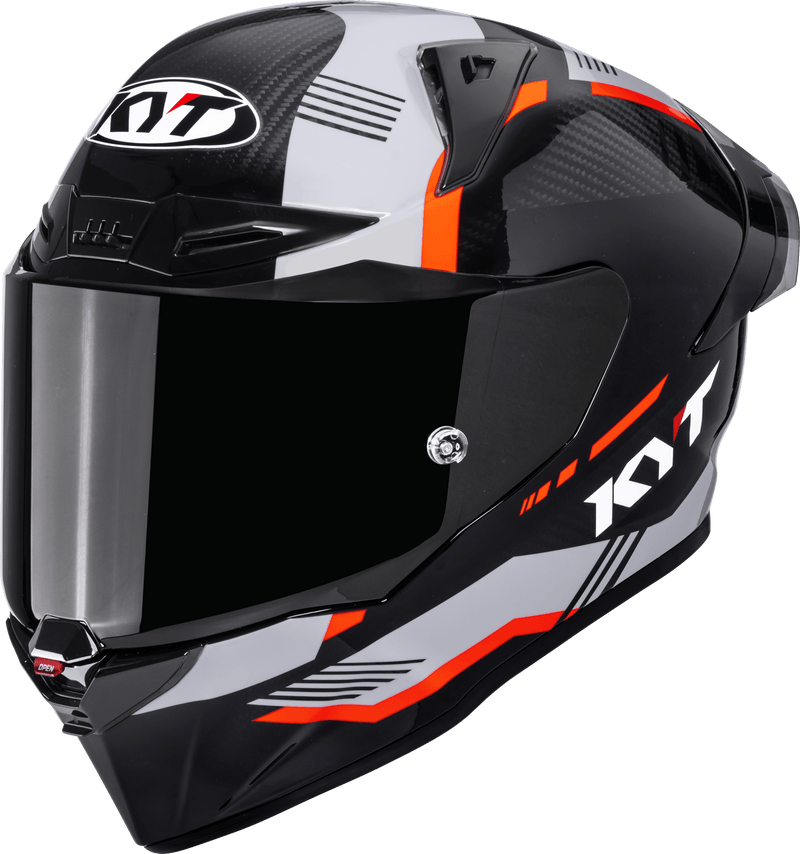KYT R1R full-face racing helmet in Carbon Zone Orange tricomposite shell