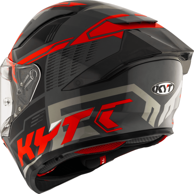 KYT R2R full-face helmet in Octane Red graphic, three-quarter front view