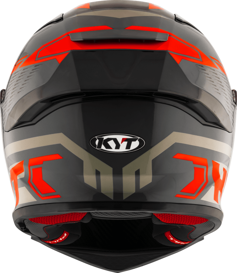 KYT R2R full-face helmet in Octane Red graphic, three-quarter front view