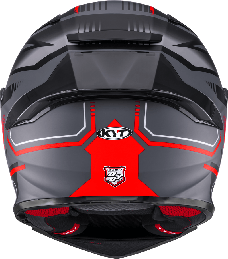 KYT R2R full-face helmet in Parsec matte grey and red graphic finish