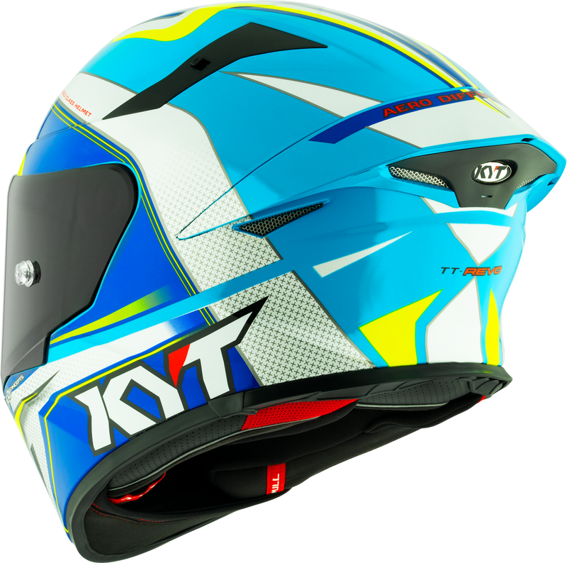 KYT TT-Revo full-face helmet in Grand Prix White Light Blue colourway