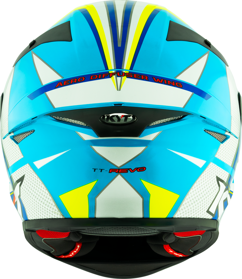 KYT TT-Revo full-face helmet in Grand Prix White Light Blue colourway