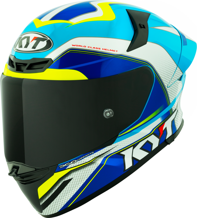 KYT TT-Revo full-face helmet in Grand Prix White Light Blue colourway