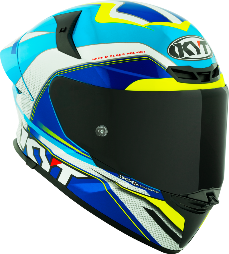 KYT TT-Revo full-face helmet in Grand Prix White Light Blue colourway