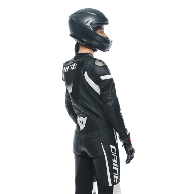 Dainese Grobnik Lady one-piece leather suit in black and white, perforated race suit for women
