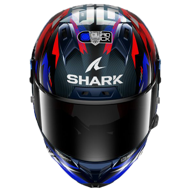 Shark Aeron GP FIM helmet Johann Zarco Victory 2025 replica in blue, white and red DBU livery