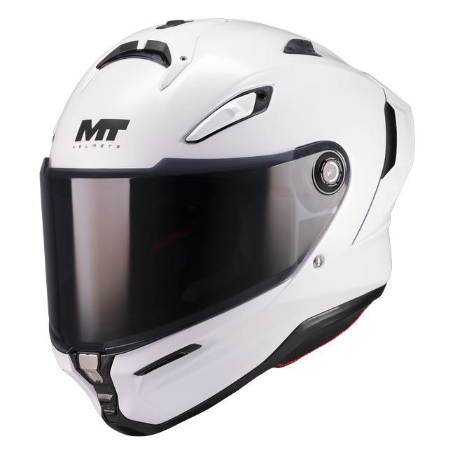 MT-Helmets KRE 2 Pure A0 full-face helmet in gloss white — front three-quarter view