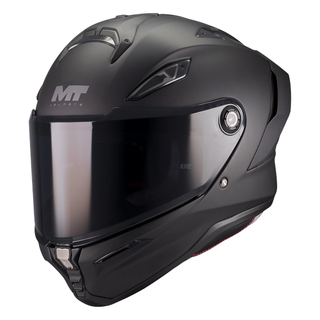 MT-Helmets KRE 2 Pure A1 full-face helmet in matt black — front three-quarter view