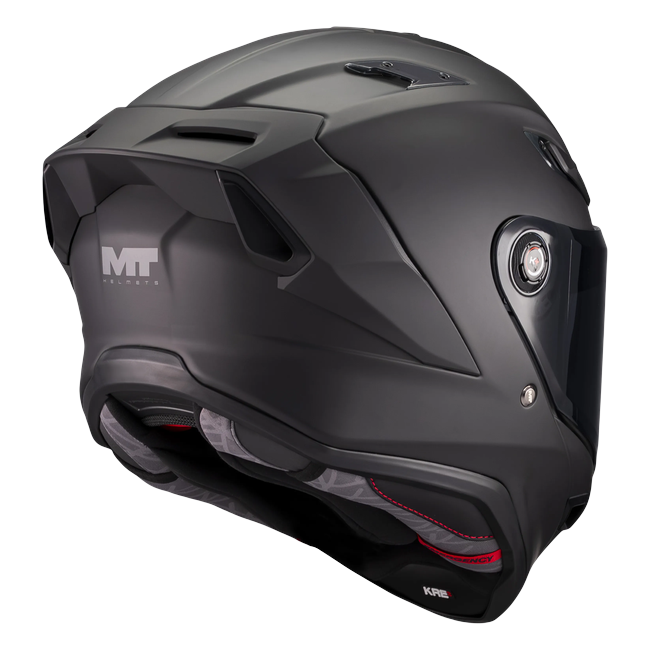 MT-Helmets KRE 2 Pure A1 full-face helmet in matt black — rear three-quarter view