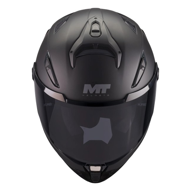 MT-Helmets KRE 2 Pure A1 full-face helmet in matt black — front view from above