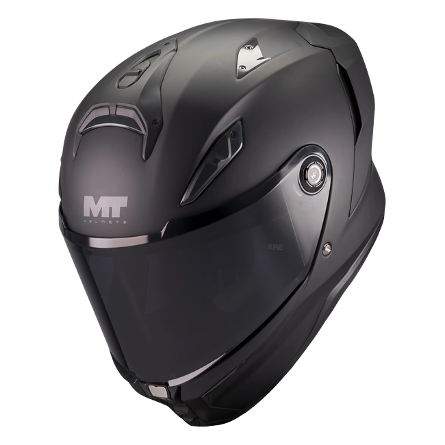 MT-Helmets KRE 2 Pure A1 full-face helmet in matt black — raised front three-quarter view