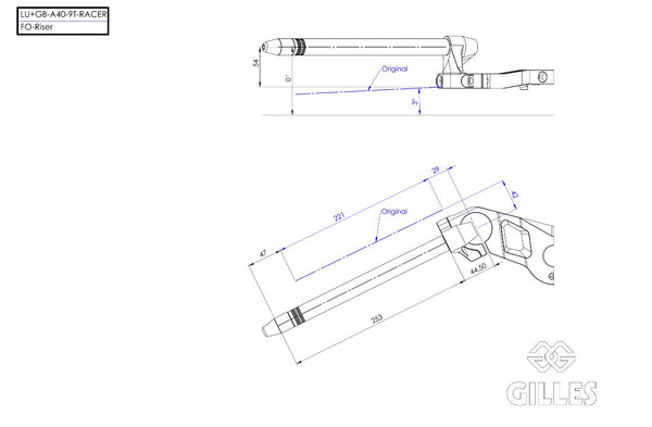 Gilles VARIOBAR triple clamp with riser, dimensions