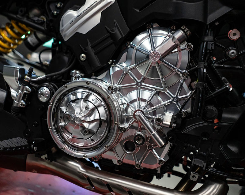 Motocorse CNC aluminium right engine cover for Ducati Panigale V4 with titanium bolts