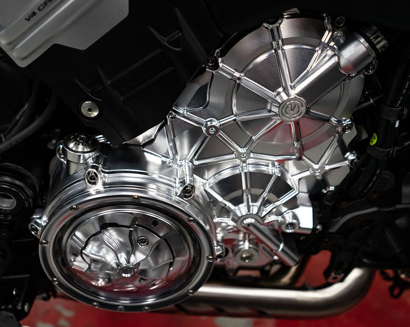 Motocorse CNC aluminium right engine cover for Ducati Panigale V4 with titanium bolts