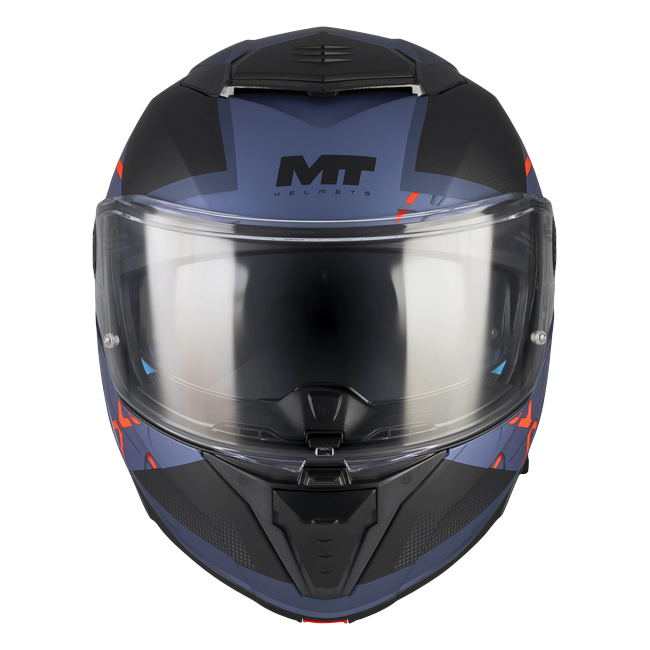 MT-Helmets Atom 2 SV Change C17 flip-up helmet in matt navy with orange and red — front view
