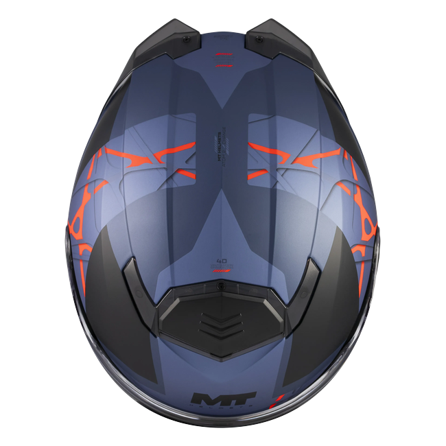 MT-Helmets Atom 2 SV Change C17 flip-up helmet in matt navy with orange and red — top view