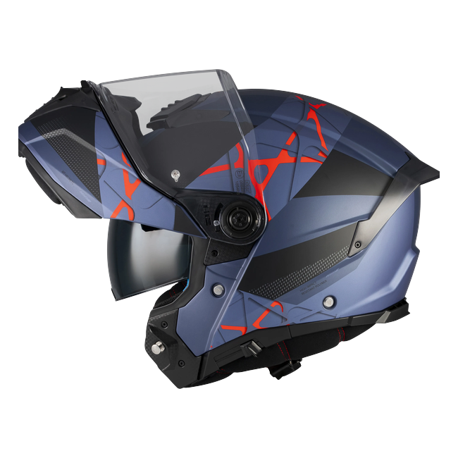 MT-Helmets Atom 2 SV Change C17 flip-up helmet in matt navy with orange and red — detail view