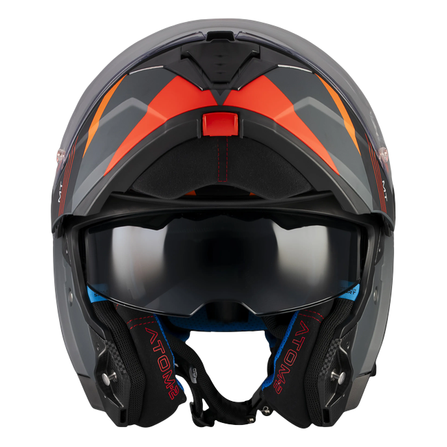 MT-Helmets Atom 2 SV Kaster C14 flip-up helmet in matt black and grey with orange — view-08
