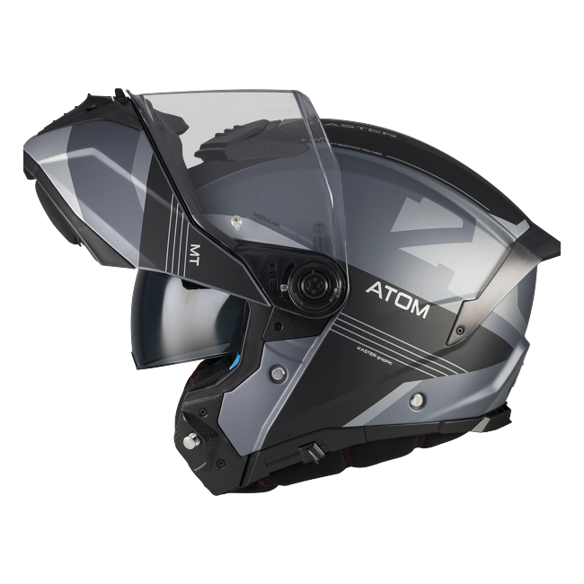 MT-Helmets Atom 2 SV Kaster C2 flip-up helmet in matt anthracite and grey — front three-quarter view