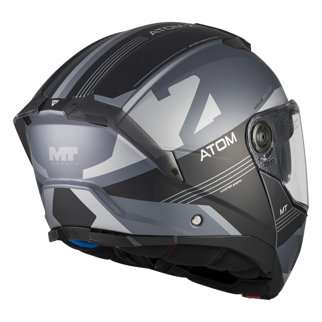 MT-Helmets Atom 2 SV Kaster C2 flip-up helmet in matt anthracite and grey — rear three-quarter view