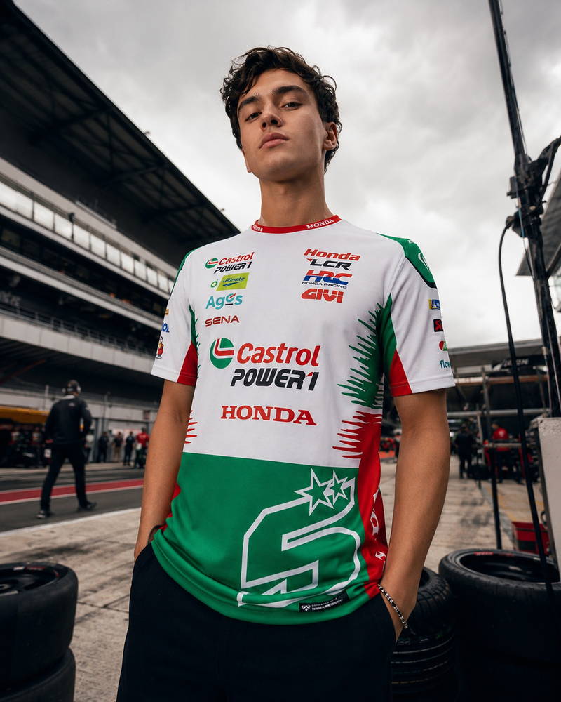 IXON TS1 DUAL ZL 26 Johann Zarco #5 LCR Honda Replica Men's T-Shirt 2026 in green, white and red