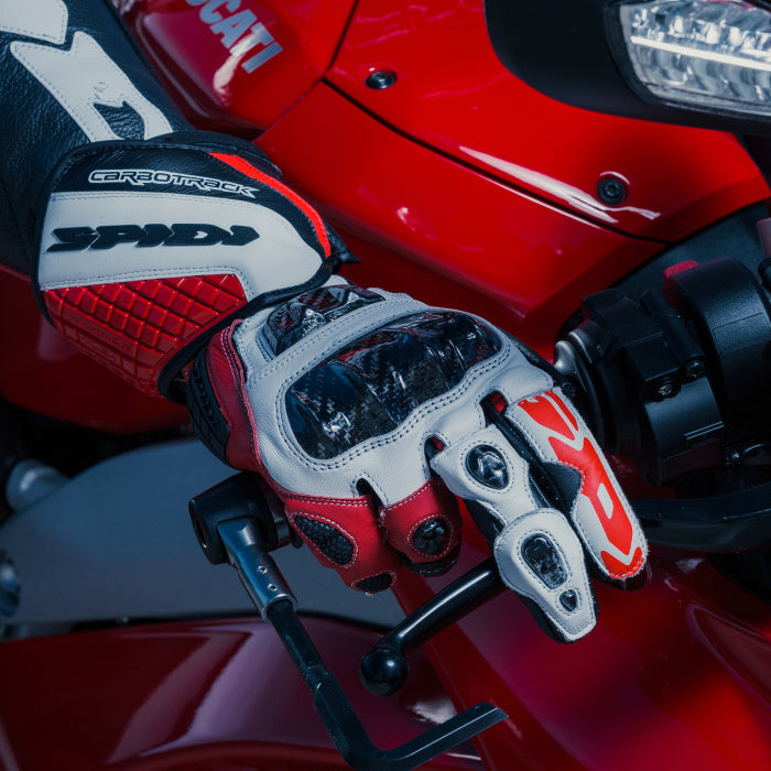 Spidi Carbo Track Evo racing leather gloves in red, men's, part A203014