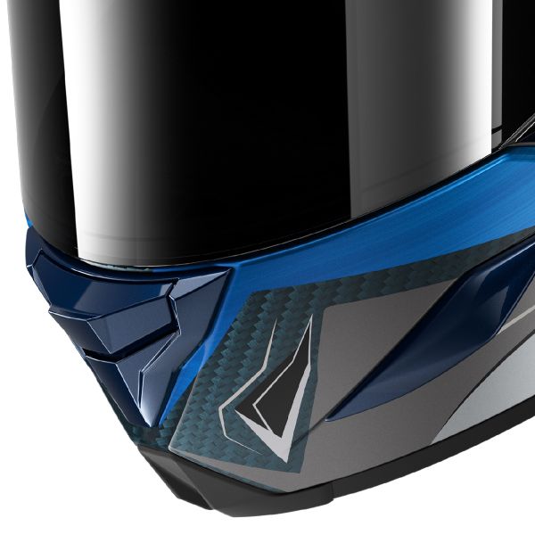 Shark Aeron full-face helmet in Mekarium DBS silver and blue carbon graphic