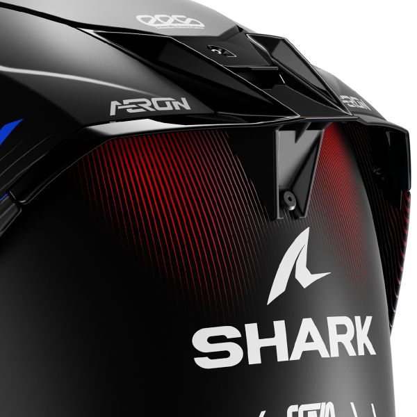 Shark Aeron Speed-Tech DBR helmet in matte red and blue carbon aramid fibre