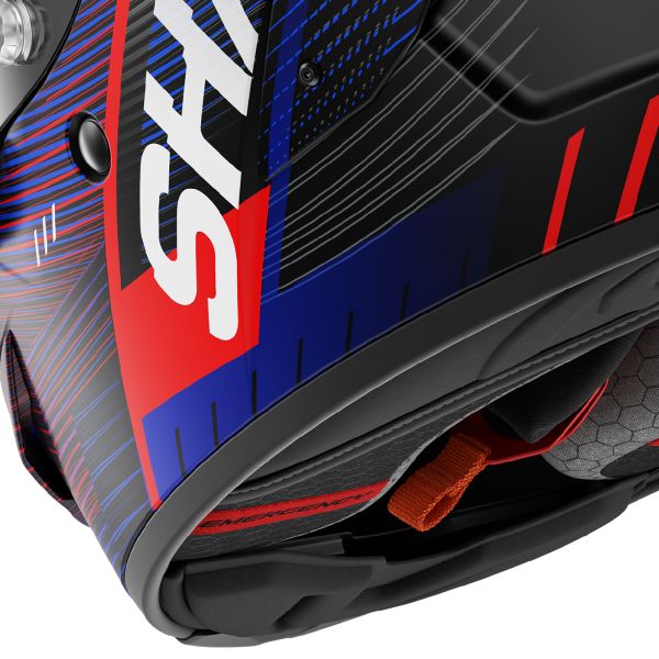 Shark Aeron Speed-Tech DBR helmet in matte red and blue carbon aramid fibre