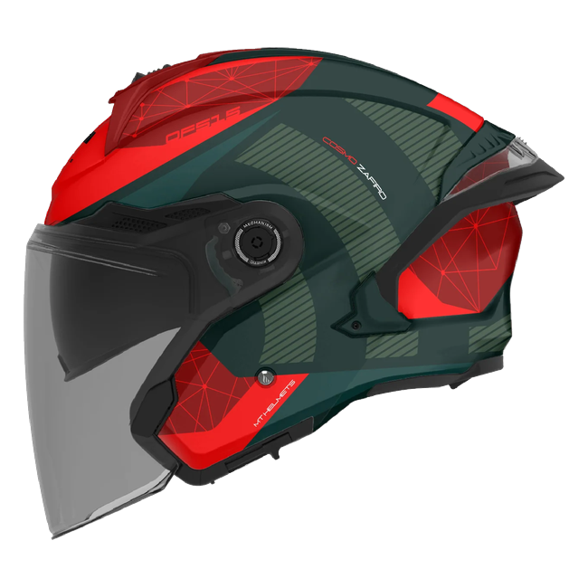 MT-Helmets Cosmo SV Zafiro C16 jet helmet in matt dark green with red — side view