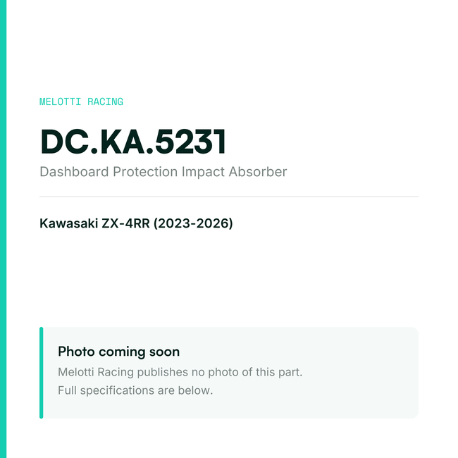 Melotti Racing Dashboard Protection Impact Absorber DC.KA.5231 for Kawasaki ZX-4RR, data card (no manufacturer photo)