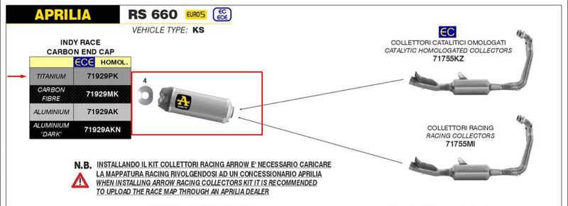 Arrow Indy Race titanium slip-on silencer 71929PK for Aprilia RS 660 with carbon end cap
