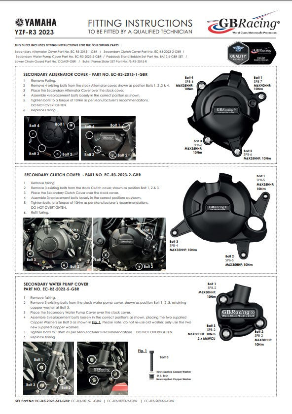 GBRacing water pump cover protector for Yamaha YZF-R3 2023–2026
