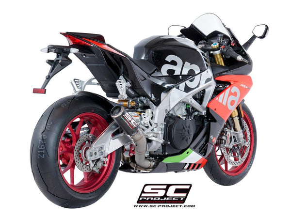 SC-Project CR-T HIGH slip-on silencer for Aprilia RSV4 RR RF 2018–2020 titanium carbon