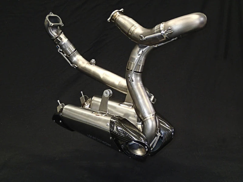 Vandemon Low Titanium full exhaust system on Ducati Panigale V2 955, naturally brushed finish