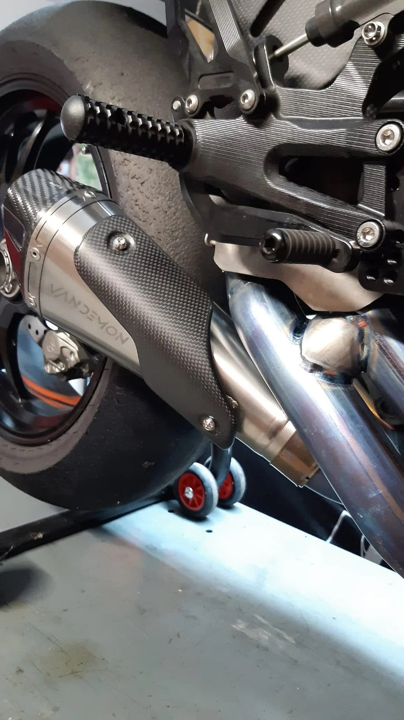 Vandemon Low Titanium full exhaust system on Ducati Panigale V4 natural brushed finish