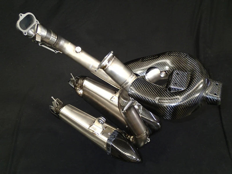 Vandemon Low Titanium full exhaust system on Ducati Panigale V2 955, naturally brushed finish