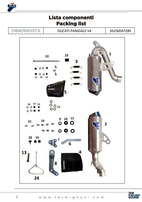 Termignoni slip-on silencer kit Ducati Panigale V4 titanium stainless D18409400ITA