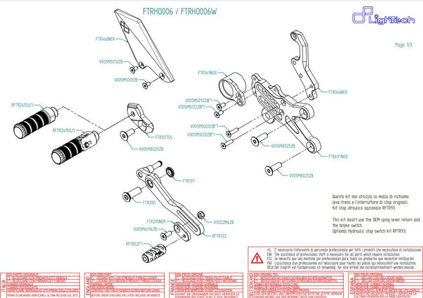 LighTech FTRHO006W rearset for Honda CBR 1000 RR, CNC Ergal aluminium