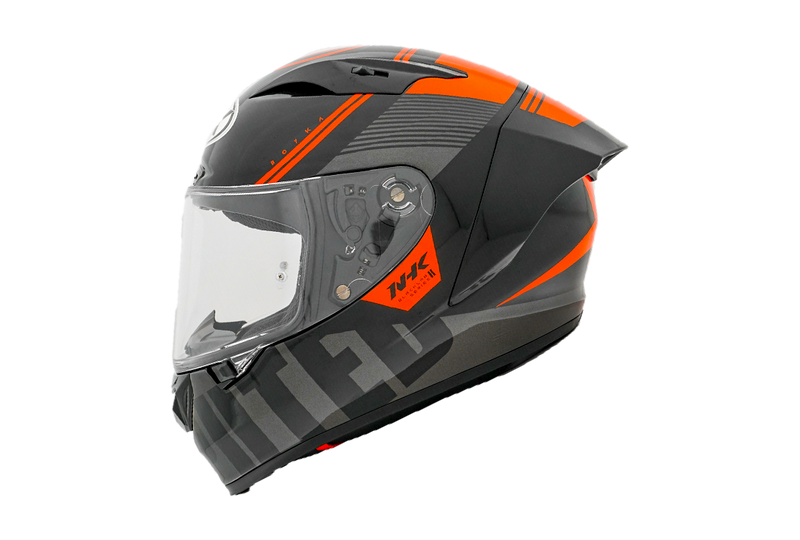 NHK GP-R Tech Race full-face helmet Undisputed Black Orange gloss finish