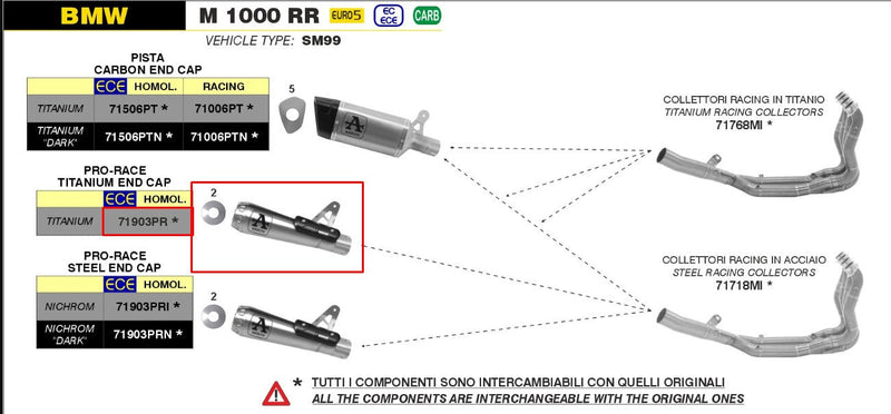 Arrow Pro-Race Titanium slip-on silencer 71903PR for BMW M1000RR K66